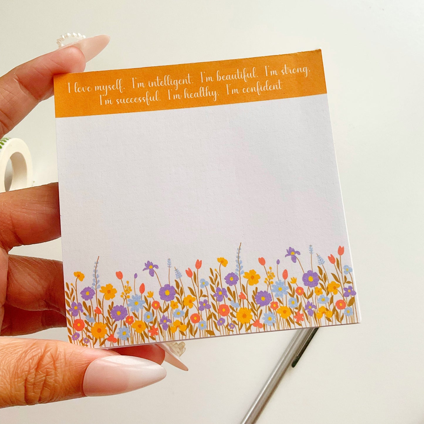 Self-Love Affirmations Memo Pad – Bloom with Positivity