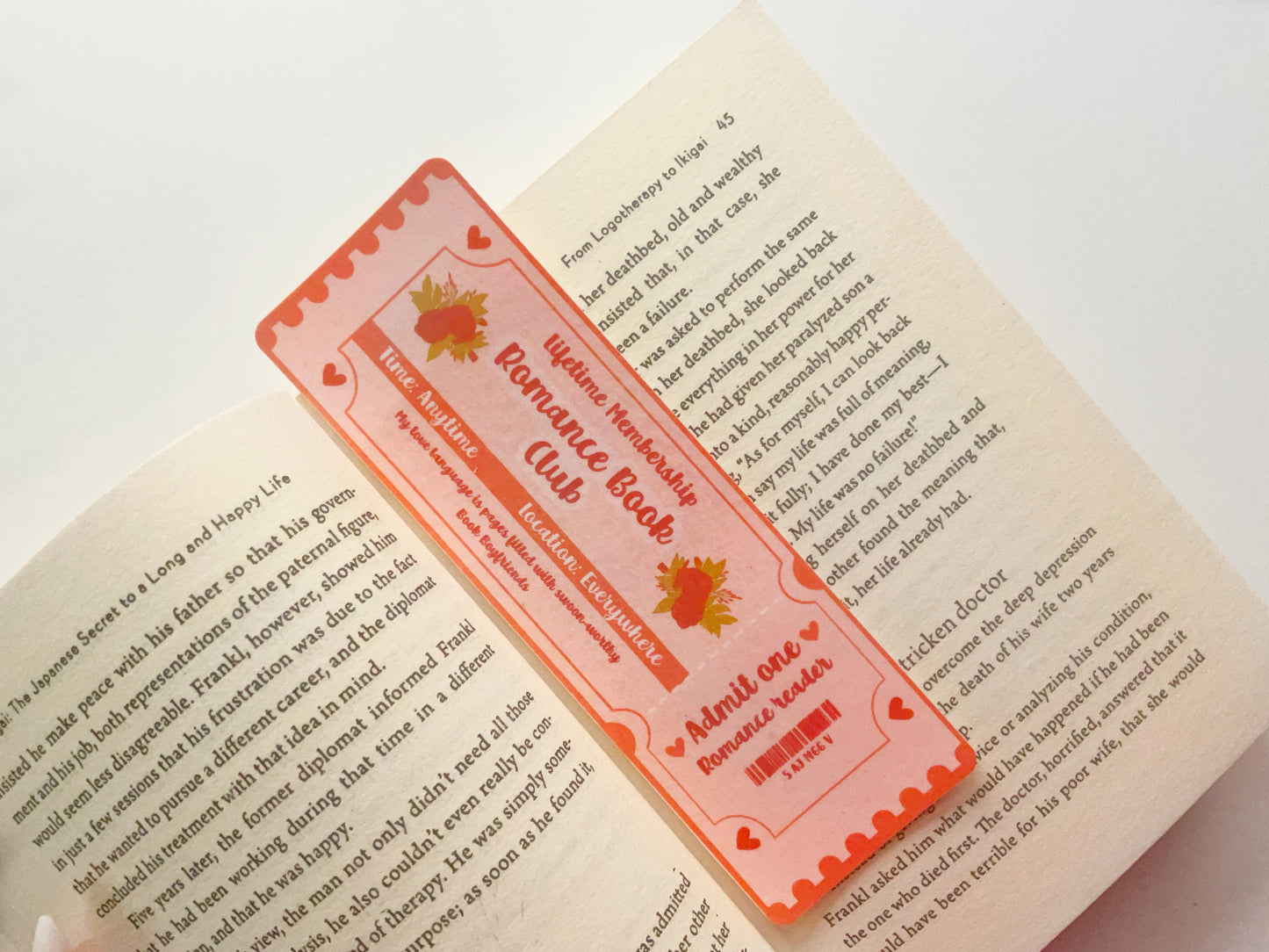 Romance Book Club- Admit One Romance Reader Bookmark – Ticket to Love Stories