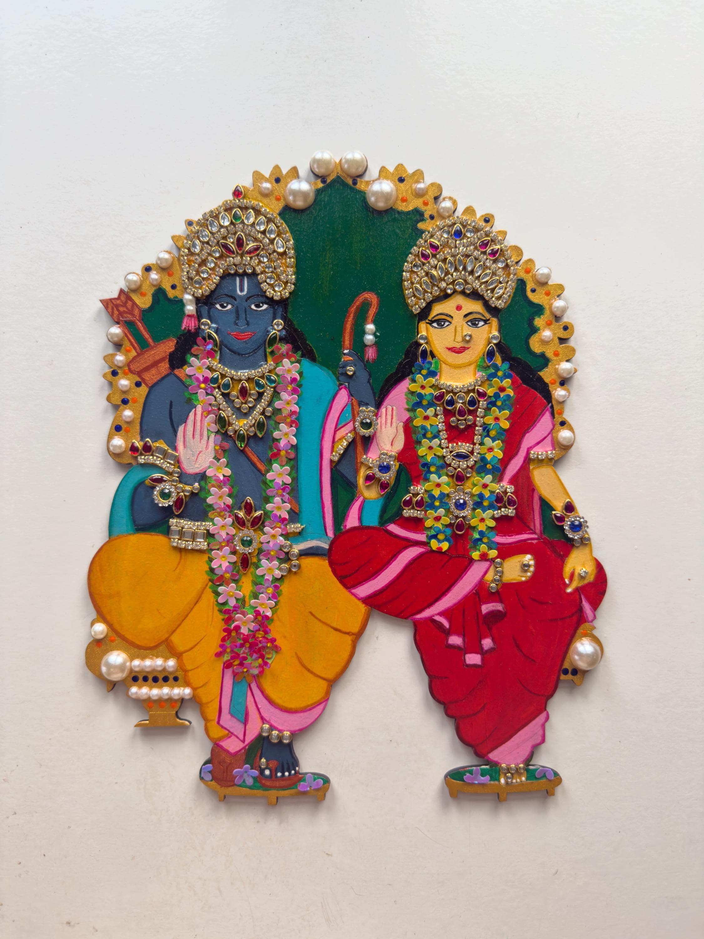 Sita Ram hand painted kundan relief art, Ramayana krishna devotees gift, Lord Rama pattabhishekam illustration, hindu god indian home decor