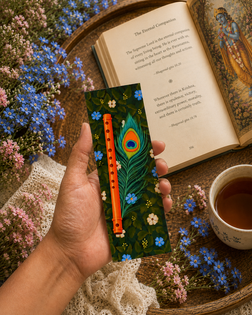 Krishna's Flute & Feather Bookmark