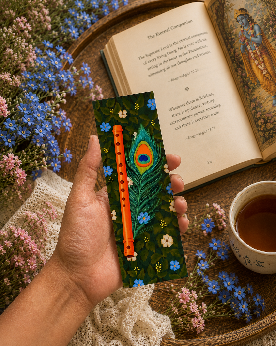 Krishna's Flute & Feather Bookmark