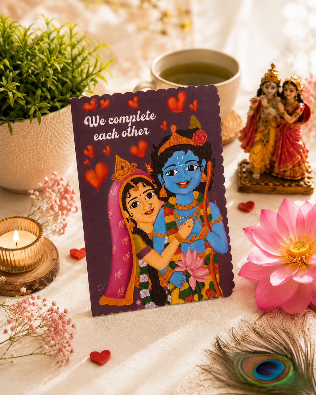 Romantic Ram sita hindu greeting card, couple love gift for him/her, spiritual devotional artwork, vaishnava anniversary wedding stationery