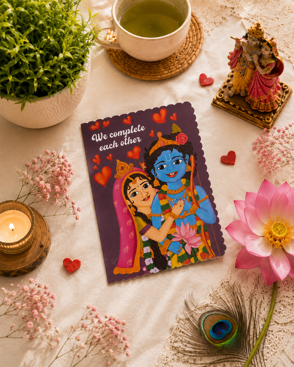 Romantic Ram sita hindu greeting card, couple love gift for him/her, spiritual devotional artwork, vaishnava anniversary wedding stationery