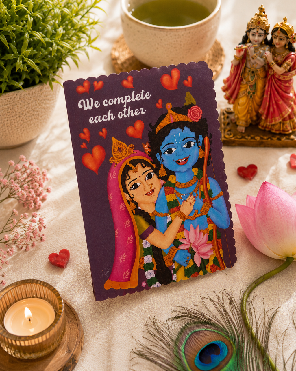 Romantic Ram sita hindu greeting card, couple love gift for him/her, spiritual devotional artwork, vaishnava anniversary wedding stationery