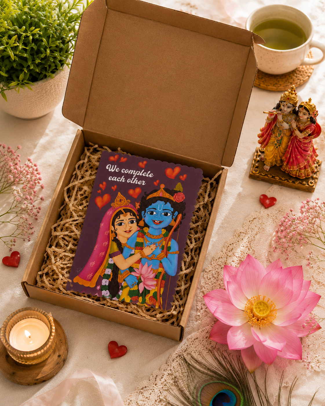 Romantic Ram sita hindu greeting card, couple love gift for him/her, spiritual devotional artwork, vaishnava anniversary wedding stationery