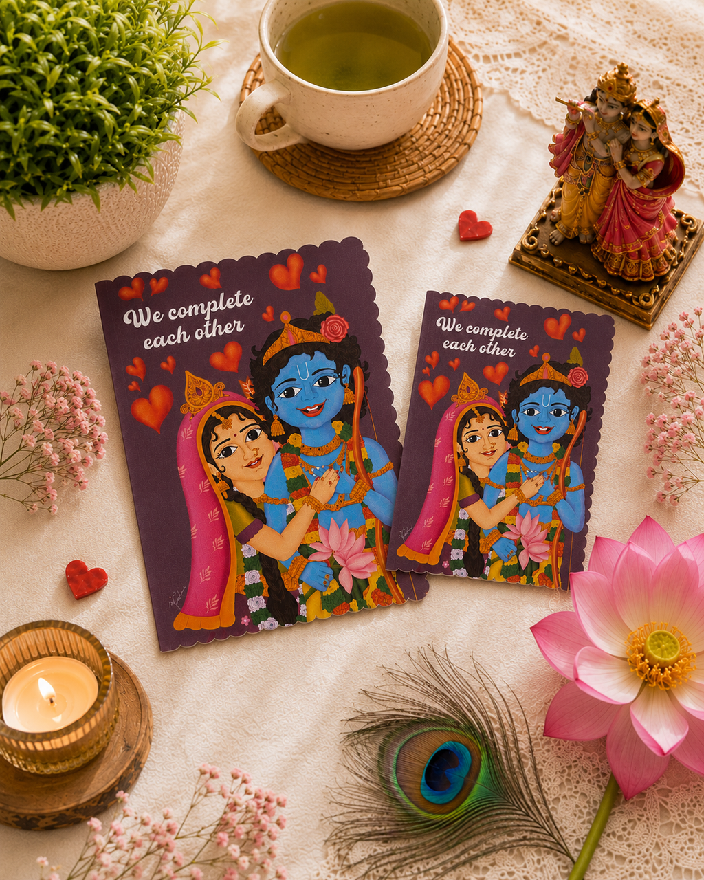 Romantic Ram sita hindu greeting card, couple love gift for him/her, spiritual devotional artwork, vaishnava anniversary wedding stationery