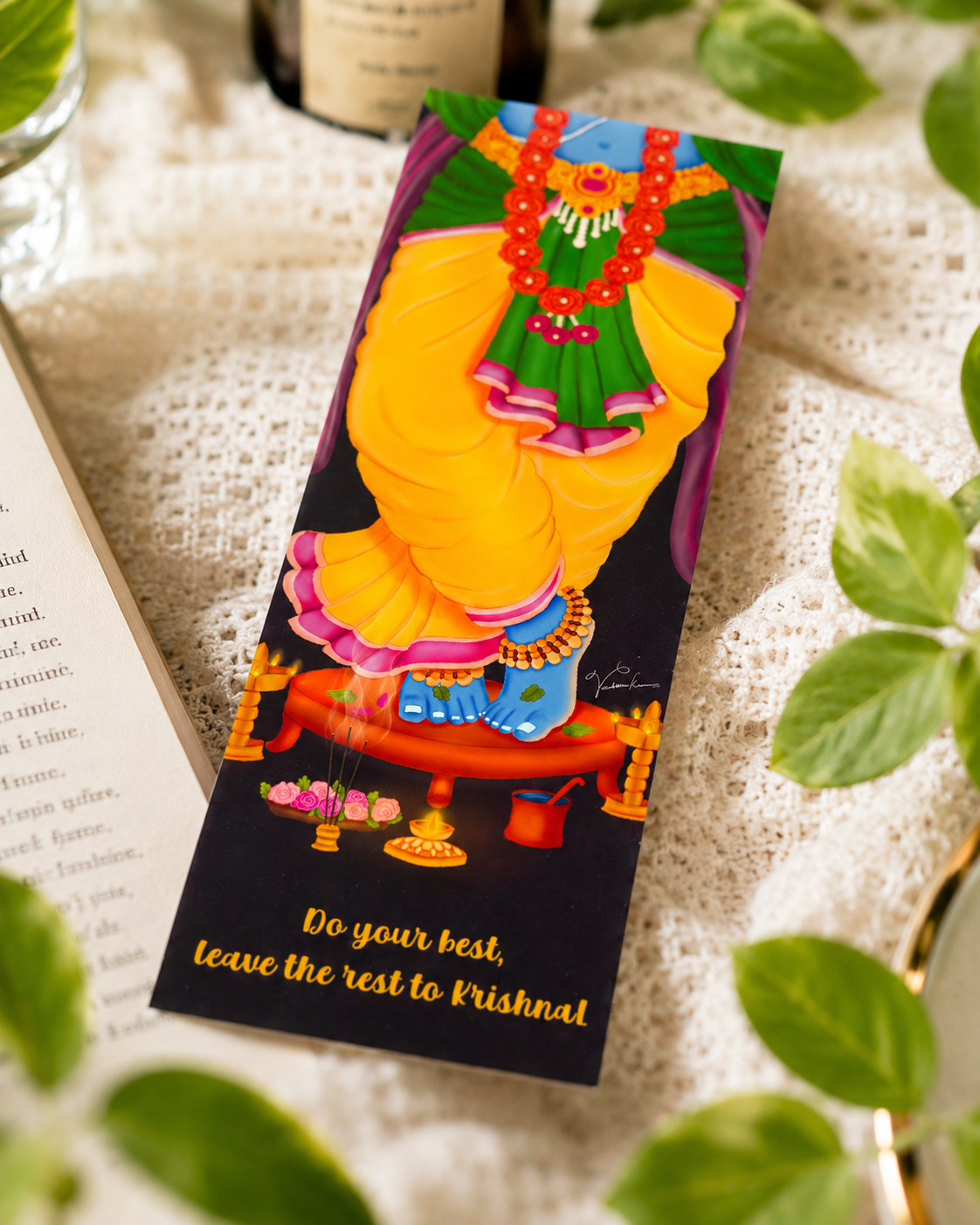 Krishna Lotus Feet Art Bookmark, Gita Study Page Marker, Hindu Bhakti Book Accessory, Vaishnava Reader Supply, Spiritual Devotional Gift
