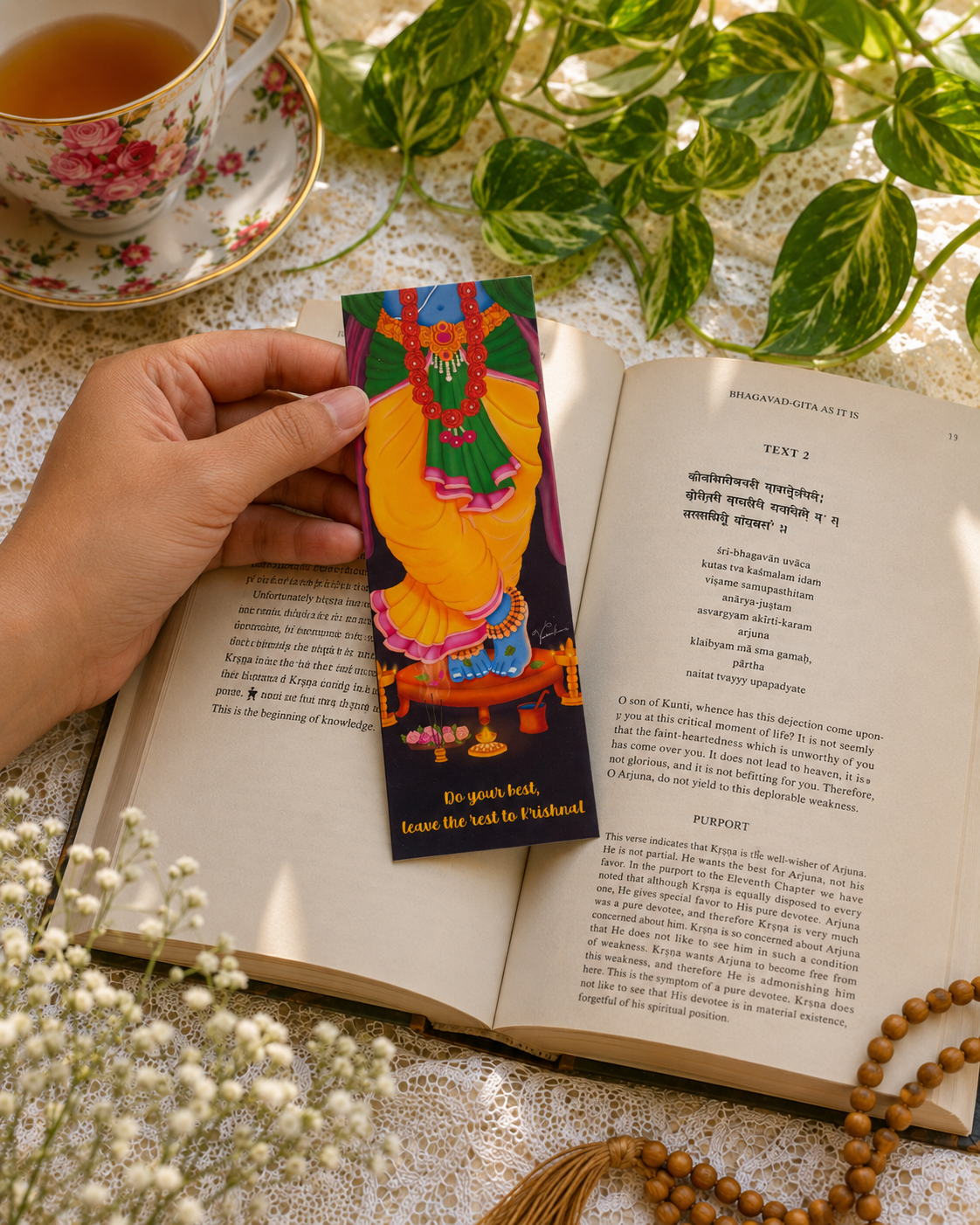 Krishna Lotus Feet Art Bookmark, Gita Study Page Marker, Hindu Bhakti Book Accessory, Vaishnava Reader Supply, Spiritual Devotional Gift