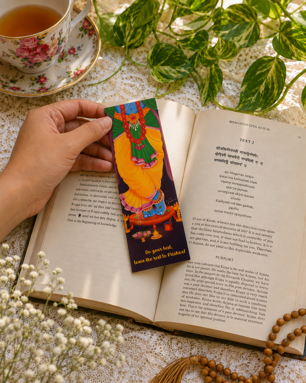 Krishna Lotus Feet Art Bookmark, Gita Study Page Marker, Hindu Bhakti Book Accessory, Vaishnava Reader Supply, Spiritual Devotional Gift