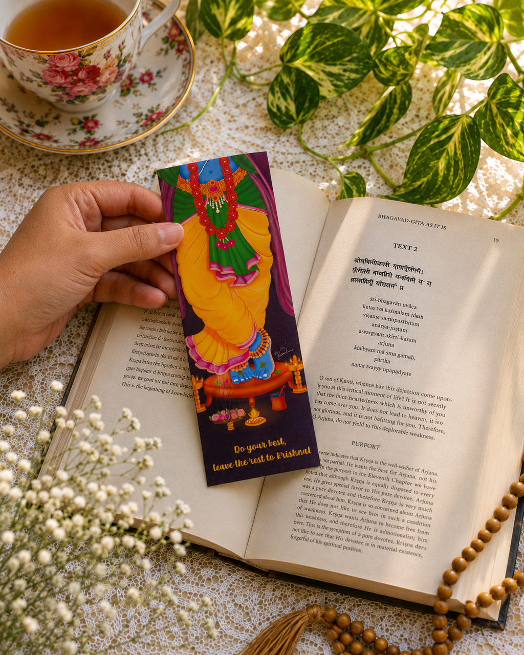 Krishna Lotus Feet Art Bookmark, Gita Study Page Marker, Hindu Bhakti Book Accessory, Vaishnava Reader Supply, Spiritual Devotional Gift