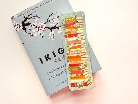 Bookstack with Florals Bookmark – Elegant Literary Design
