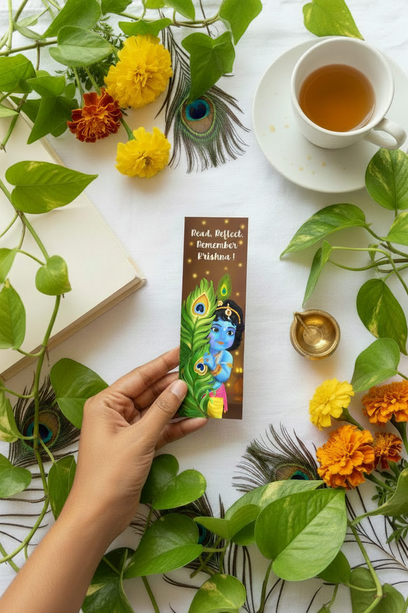 Peekaboo Little Krishna Bookmark, Baby Govinda Page Marker, Peacock Feather Reading Accessory, Cute Bhakti Devotional Gift, Sri Radha lovers