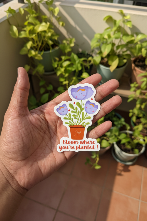 Bloom where you're planted vinyl sticker, cute spiritual inspiration decor, motivational positive affirmation growth, floral journal decor