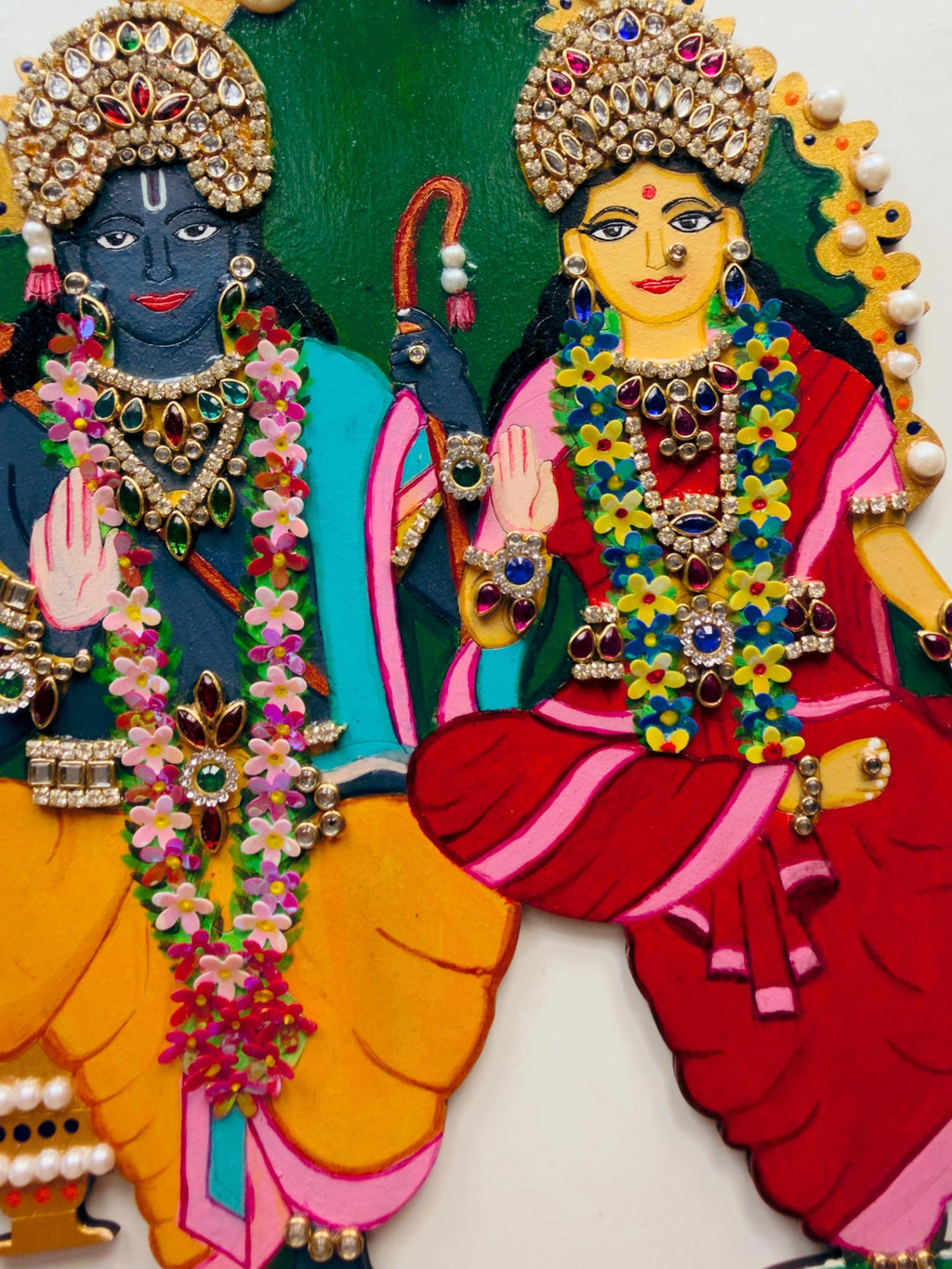 Sita Ram hand painted kundan relief art, Ramayana krishna devotees gift, Lord Rama pattabhishekam illustration, hindu god indian home decor - Image 5