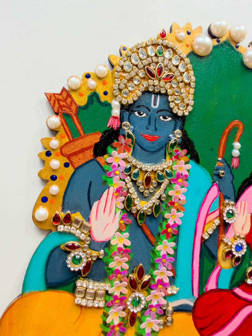 Sita Ram hand painted kundan relief art, Ramayana krishna devotees gift, Lord Rama pattabhishekam illustration, hindu god indian home decor - Image 6