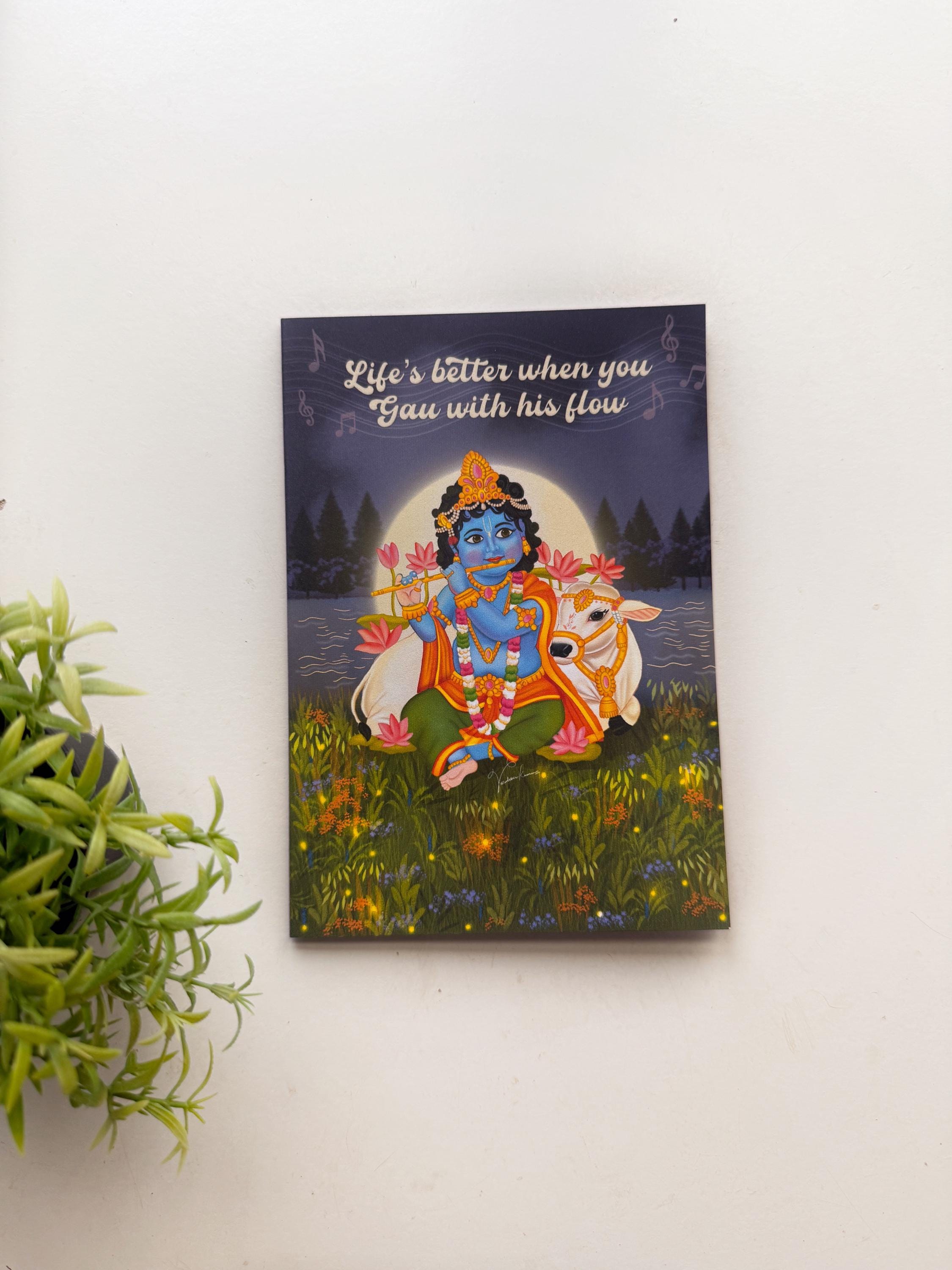 Krishna With Flute in Vrindavan greeting card, encouragement gift for tough difficult times, positivity thinking of you Sympathy stationery - Image 5