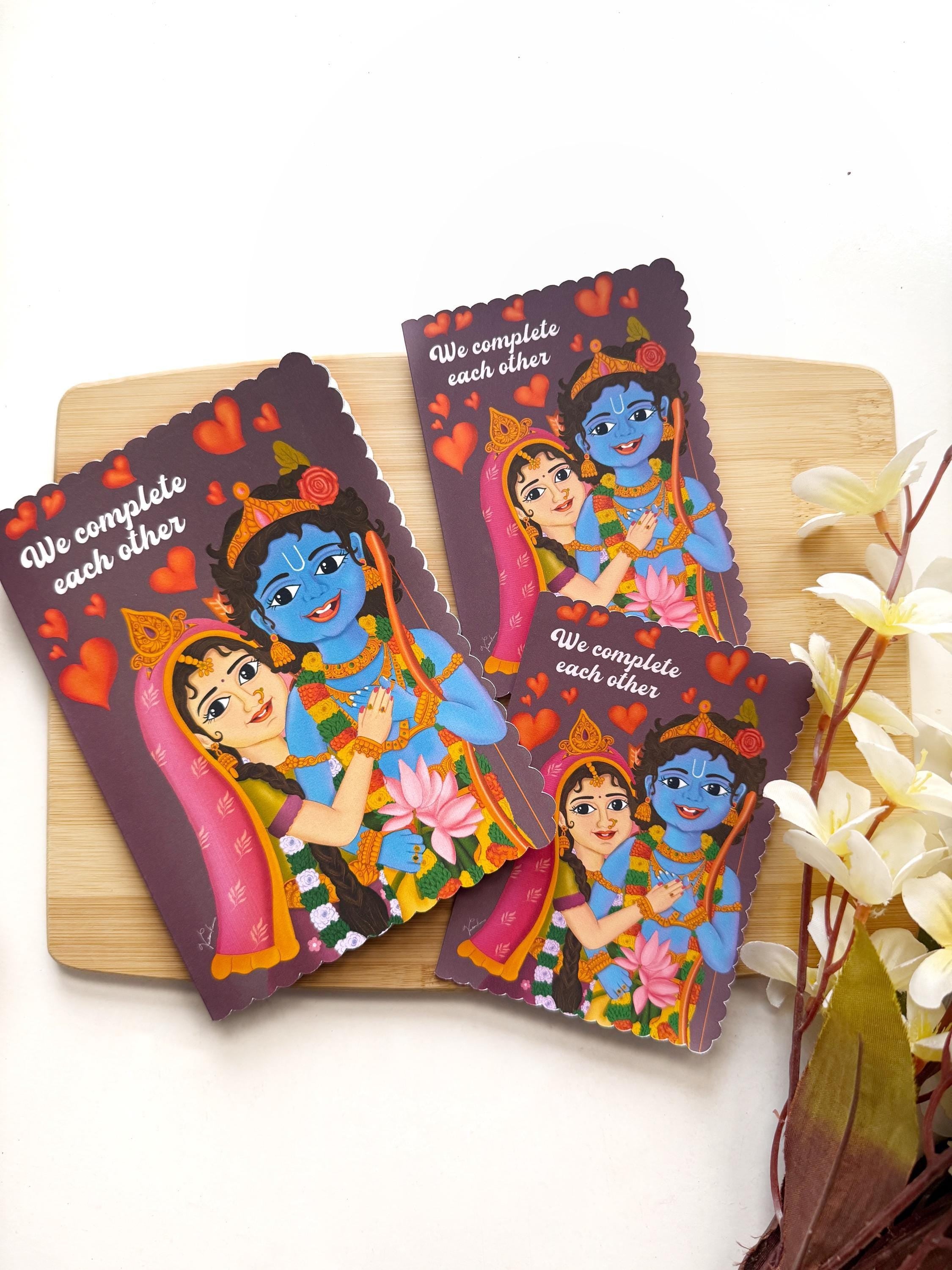 Romantic Ram sita hindu greeting card, couple love gift for him/her, spiritual devotional artwork, vaishnava anniversary wedding stationery