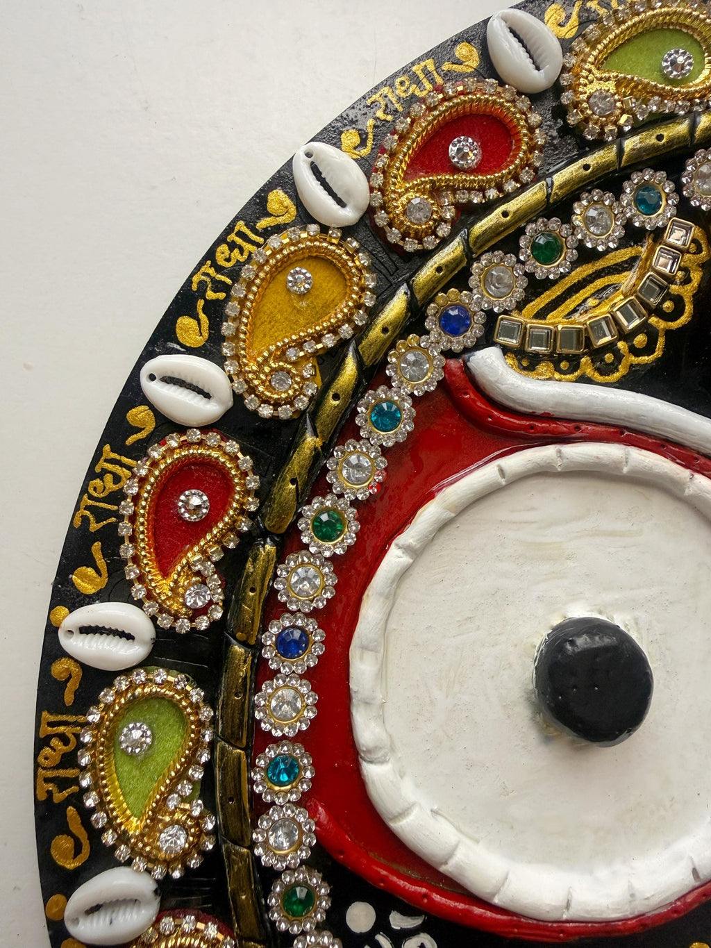 Hindu Bhakti Jagannath wall art, religious krishna lippan relief painting, original wooden home altar decor, spiritual handmade craftwork - Image 4