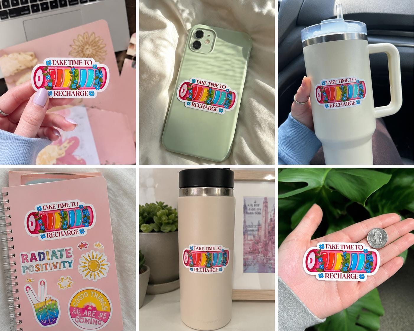 Take time to recharge motivational vinyl sticker, mindful self care gift, mental health floral battery decal, Bhagavad Gita Krishna quotes - Image 3