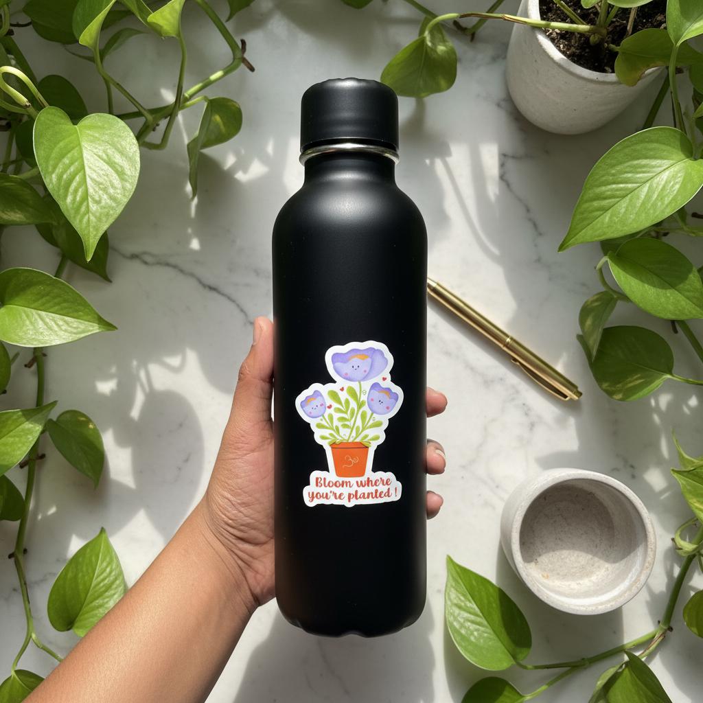 Bloom where you're planted vinyl sticker, cute spiritual inspiration decor, motivational positive affirmation growth, floral journal decor - Image 6