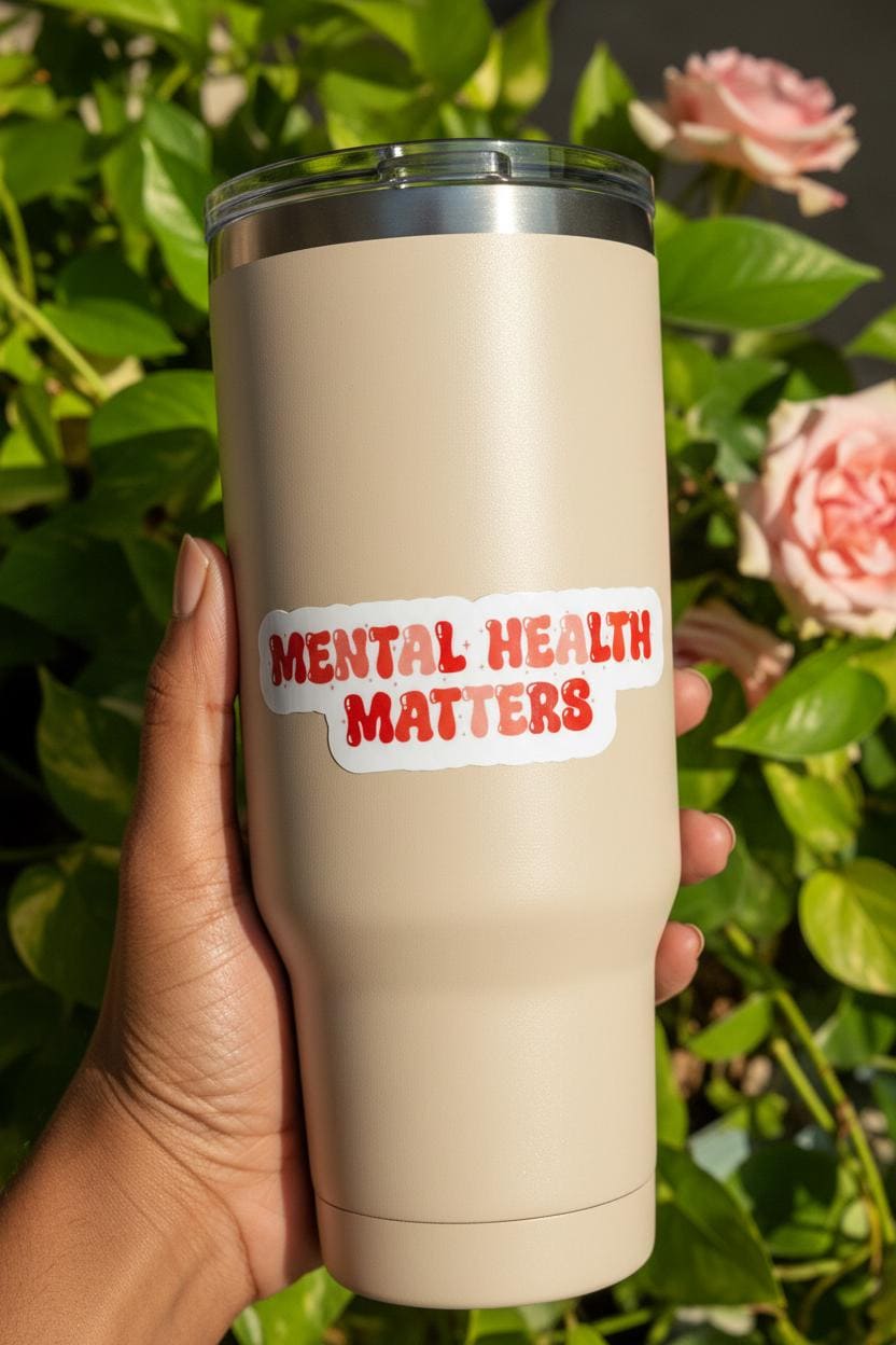 Mental health matters Bhagavad Gita Self care vinyl sticker, Retro typography decal, Mindset growth stationery, Krishna quotes devotee gift - Image 3