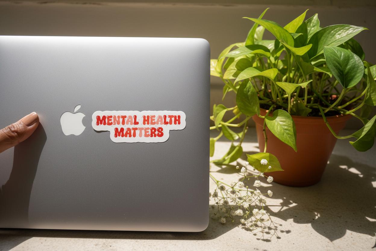 Mental health matters Bhagavad Gita Self care vinyl sticker, Retro typography decal, Mindset growth stationery, Krishna quotes devotee gift - Image 5