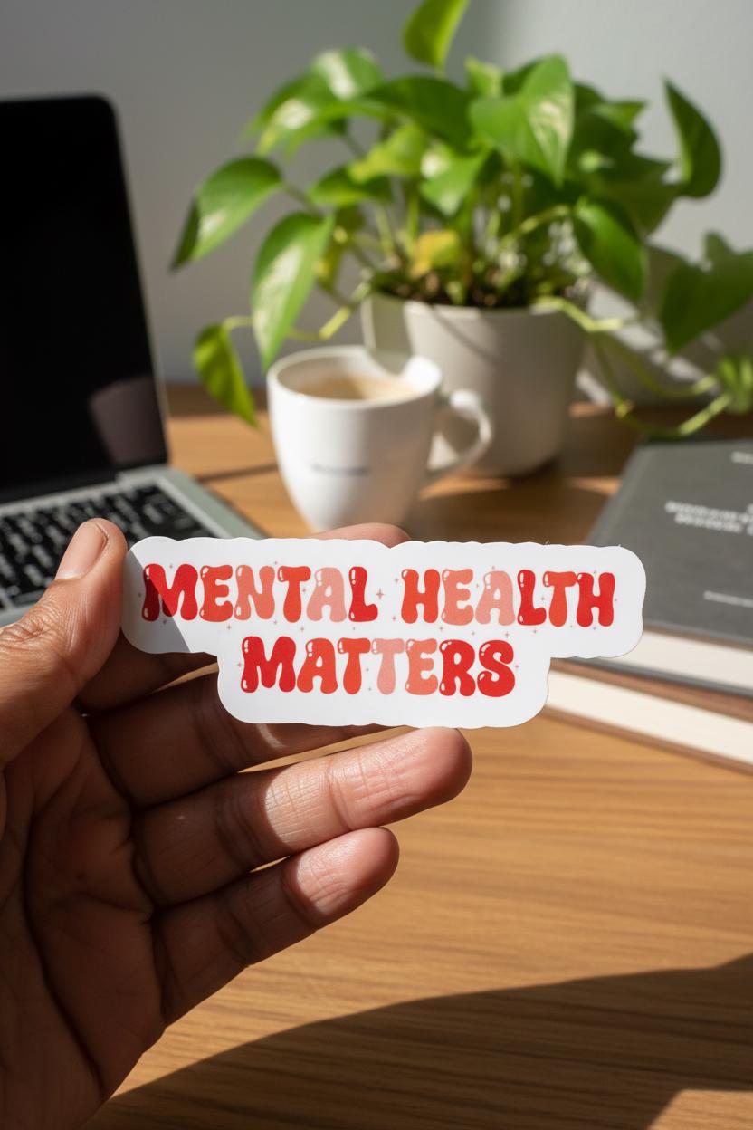 Mental health matters Bhagavad Gita Self care vinyl sticker, Retro typography decal, Mindset growth stationery, Krishna quotes devotee gift - Image 2