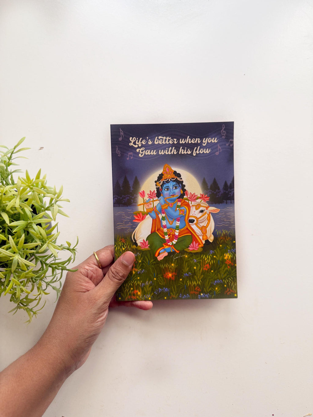 Krishna With Flute in Vrindavan greeting card, encouragement gift for tough difficult times, positivity thinking of you Sympathy stationery - Image 2