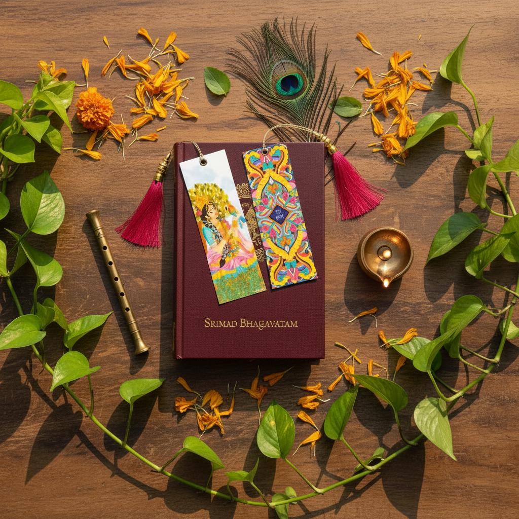 Radha Krishna Mandala bookmark, Matte Premium book marker, colorful devotional snail mail gift, spiritual Bhakti stationery, mini art print - Image 2