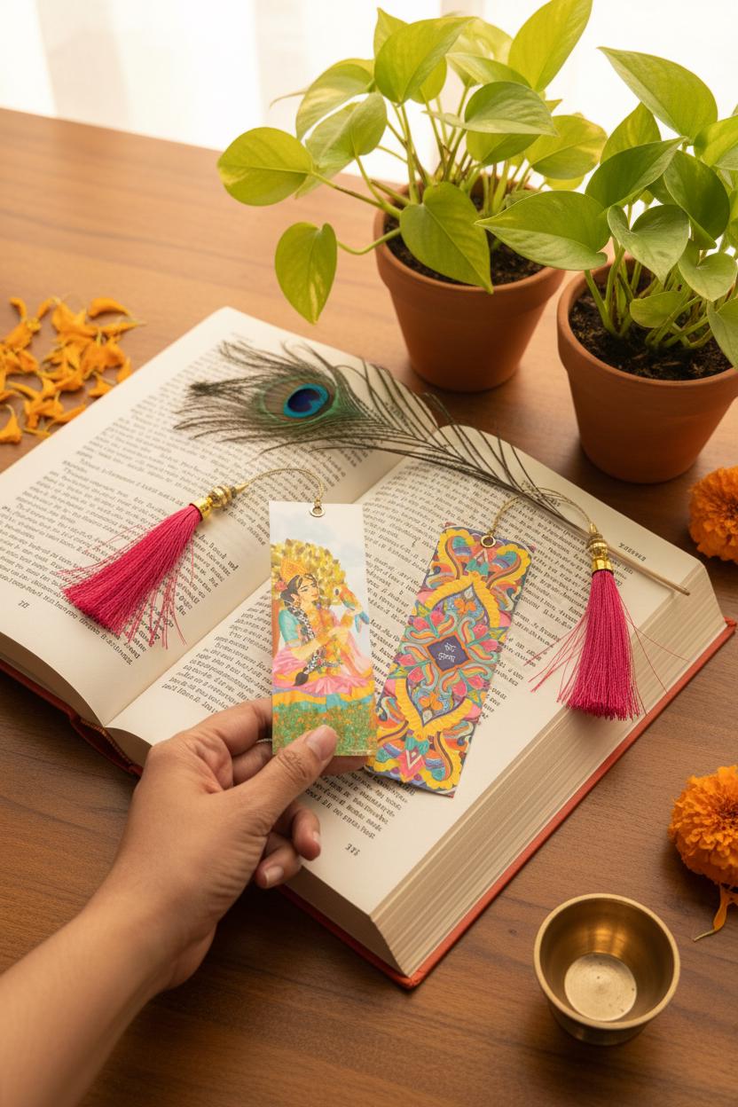 Radha Krishna Mandala bookmark, Matte Premium book marker, colorful devotional snail mail gift, spiritual Bhakti stationery, mini art print - Image 3