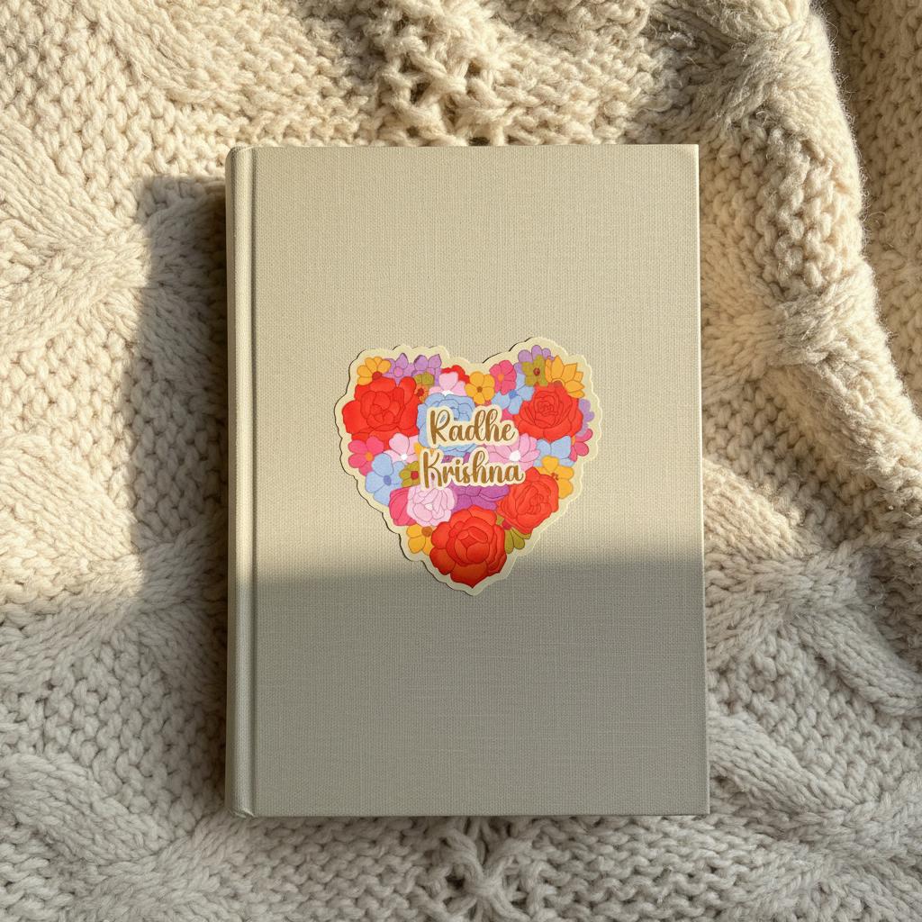 Radha krishna floral heart sticker, spiritual gift for iskcon conscious devotee, hindu Indian decal decor, vinyl divine accessory for laptop - Image 5