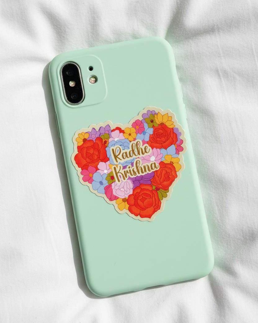 Radha krishna floral heart sticker, spiritual gift for iskcon conscious devotee, hindu Indian decal decor, vinyl divine accessory for laptop - Image 6