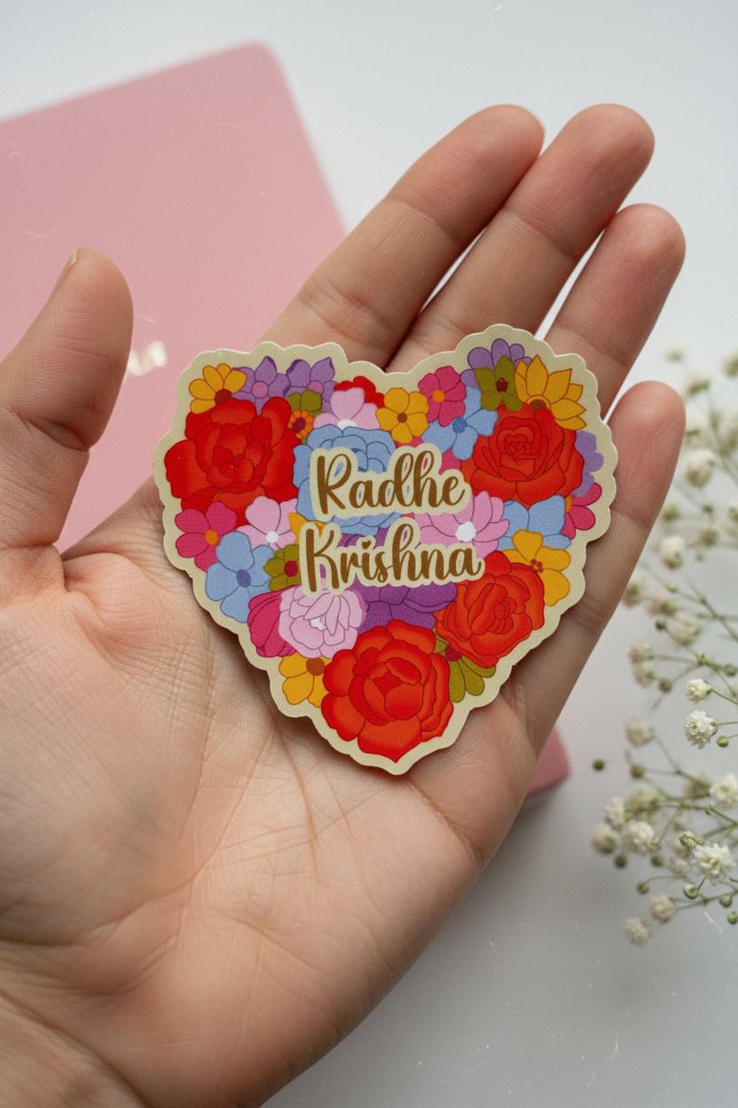 Radha krishna floral heart sticker, spiritual gift for iskcon conscious devotee, hindu Indian decal decor, vinyl divine accessory for laptop - Image 3