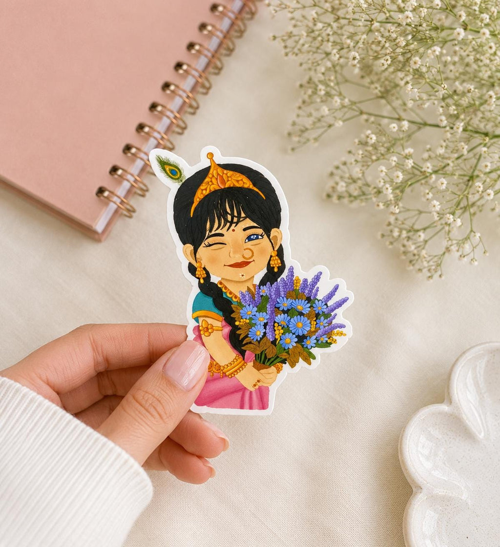 Sri Radha floral vinyl sticker, krishna conscious gift for devotee, cute hindu devotion stationery, Indian goddess spiritual decor accessory - Image 2