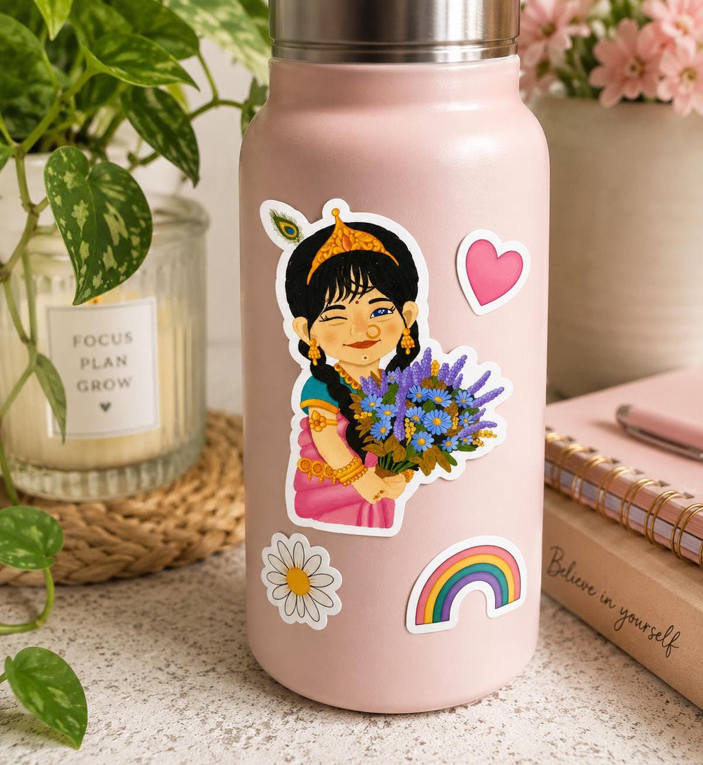 Sri Radha floral vinyl sticker, krishna conscious gift for devotee, cute hindu devotion stationery, Indian goddess spiritual decor accessory - Image 3