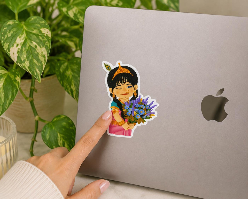 Sri Radha floral vinyl sticker, krishna conscious gift for devotee, cute hindu devotion stationery, Indian goddess spiritual decor accessory - Image 5