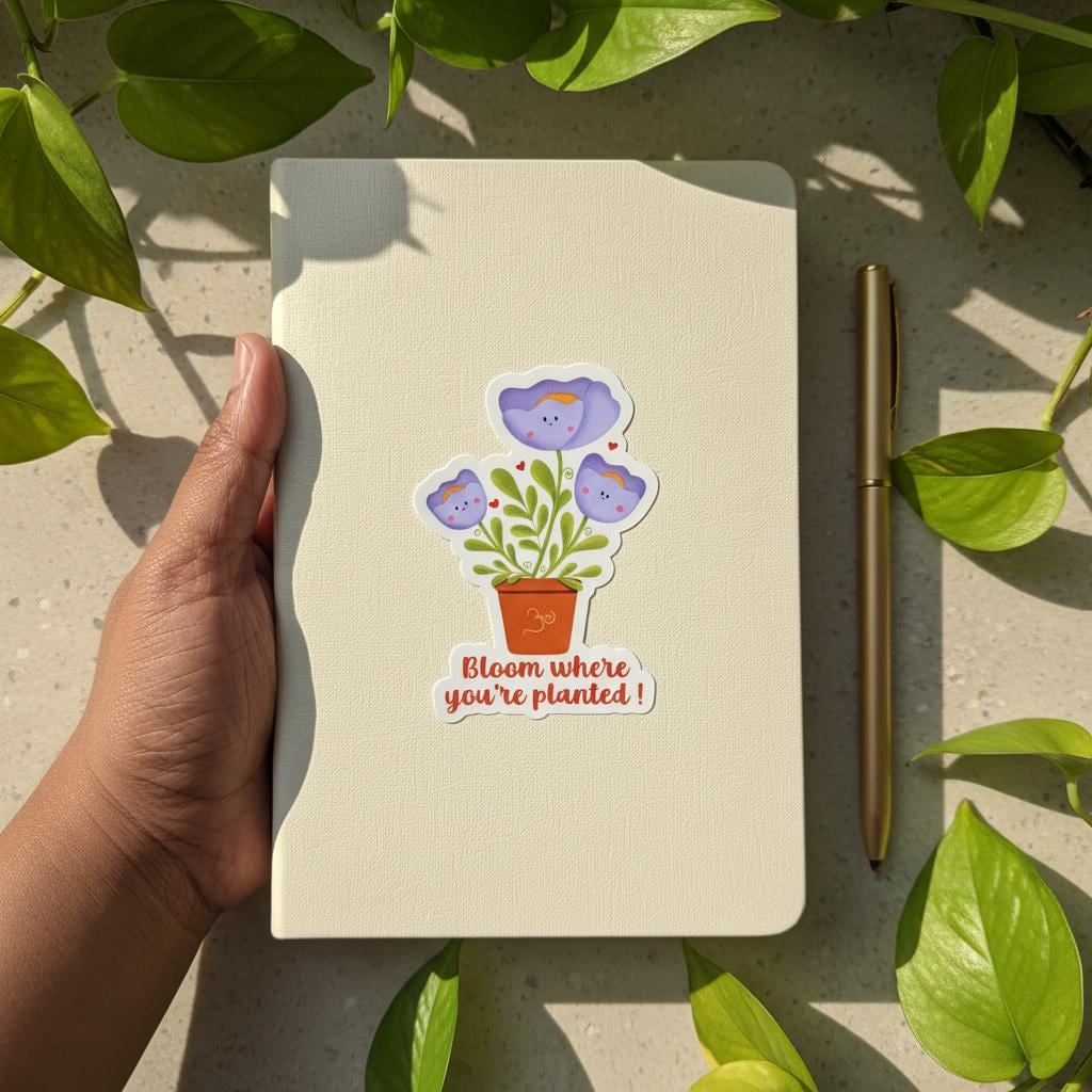 Bloom where you're planted vinyl sticker, cute spiritual inspiration decor, motivational positive affirmation growth, floral journal decor - Image 3