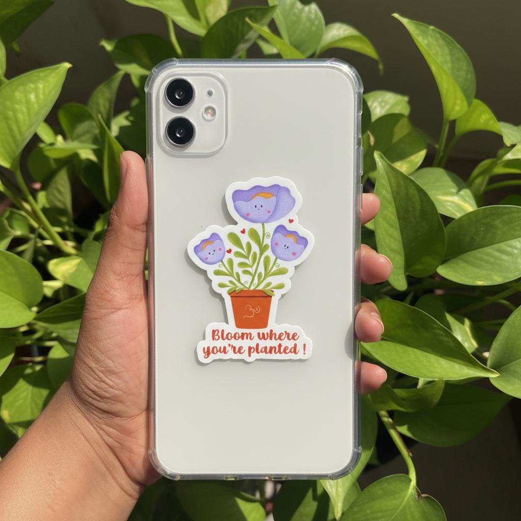 Bloom where you're planted vinyl sticker, cute spiritual inspiration decor, motivational positive affirmation growth, floral journal decor - Image 4