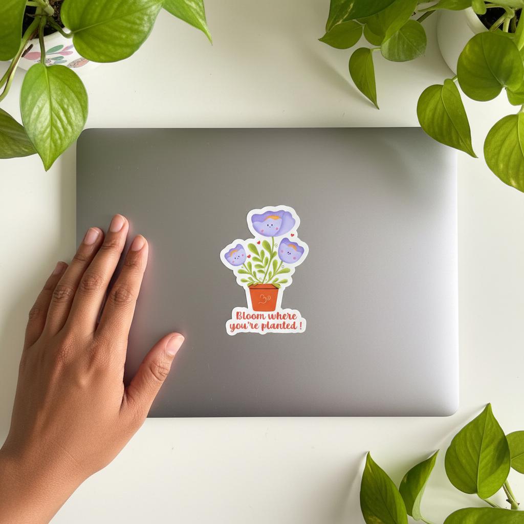 Bloom where you're planted vinyl sticker, cute spiritual inspiration decor, motivational positive affirmation growth, floral journal decor - Image 5