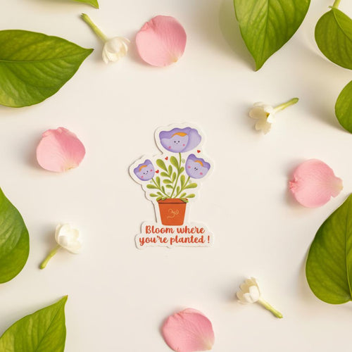 Bloom where you're planted vinyl sticker, cute spiritual inspiration decor, motivational positive affirmation growth, floral journal decor - Image 2