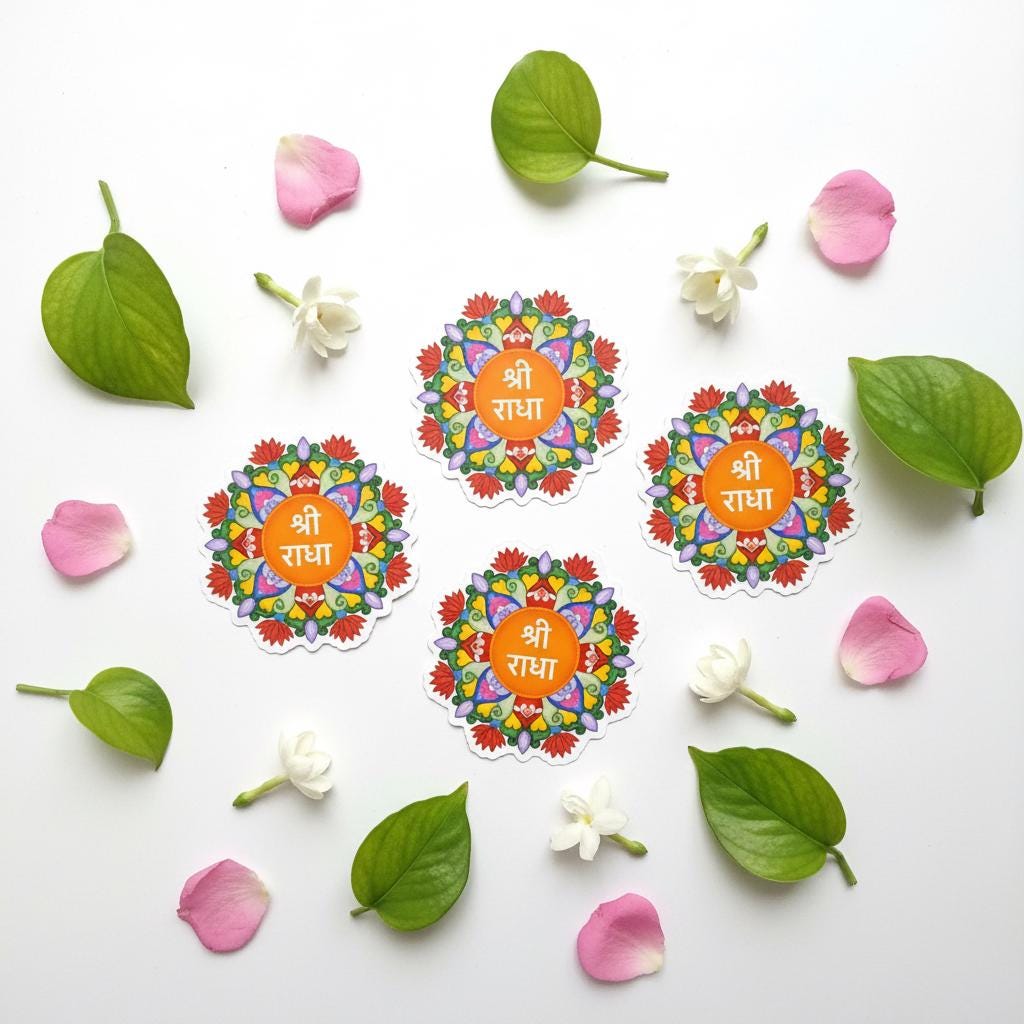Shri Radha Mandala Vinyl Sticker, Sanskrit Hindu Devotional Decor, Krishna conscious devotee gift, Radhashtami spiritual iskcon goddess art - Image 2