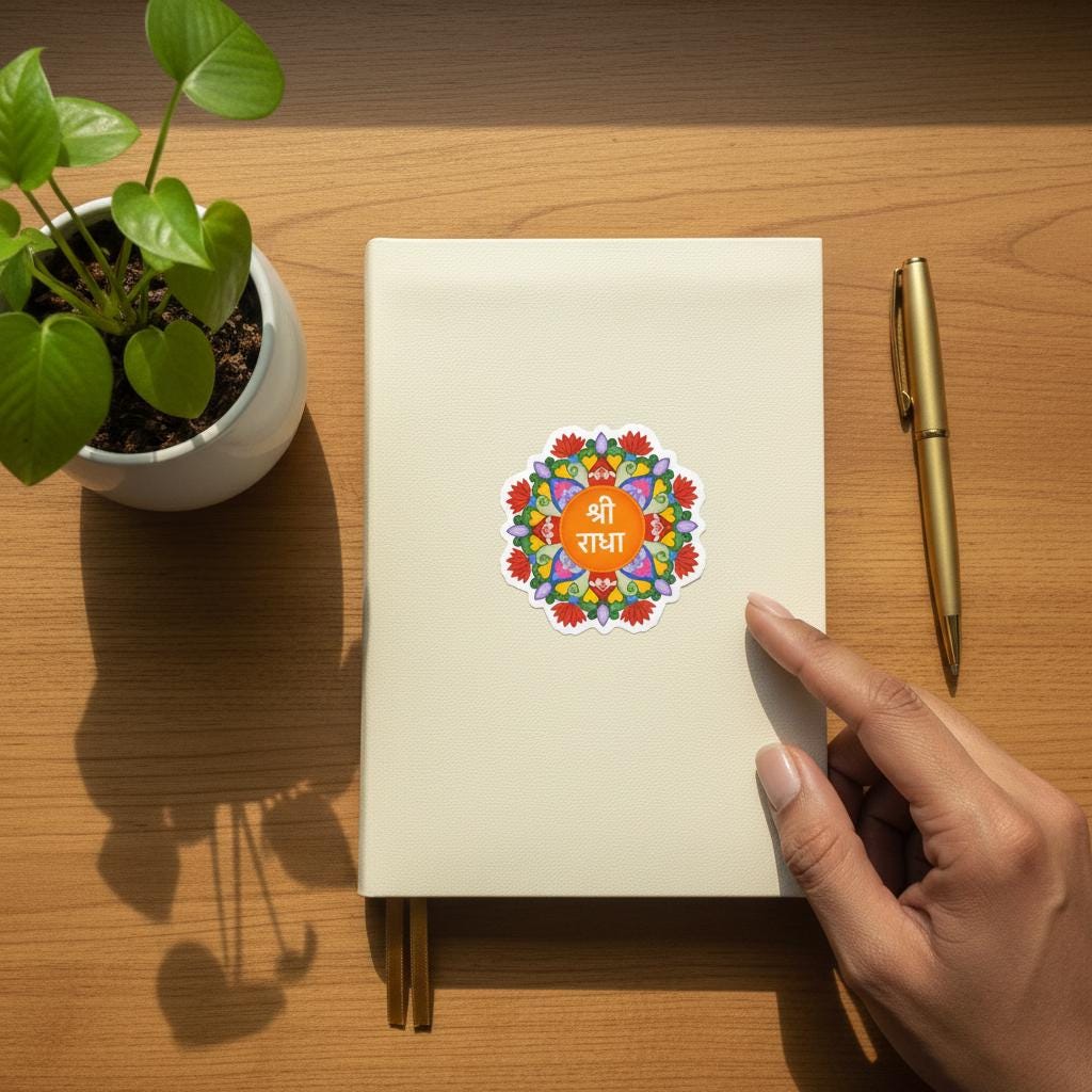 Shri Radha Mandala Vinyl Sticker, Sanskrit Hindu Devotional Decor, Krishna conscious devotee gift, Radhashtami spiritual iskcon goddess art - Image 4