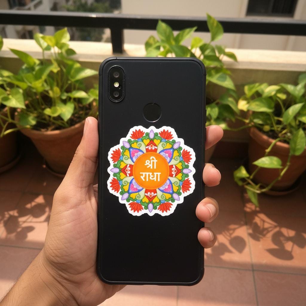 Shri Radha Mandala Vinyl Sticker, Sanskrit Hindu Devotional Decor, Krishna conscious devotee gift, Radhashtami spiritual iskcon goddess art - Image 7