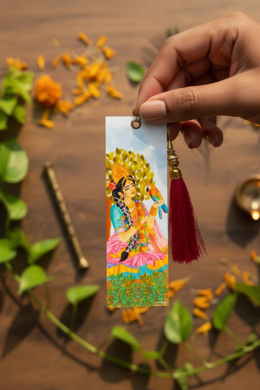 Radha Krishna Mandala bookmark, Matte Premium book marker, colorful devotional snail mail gift, spiritual Bhakti stationery, mini art print - Image 5