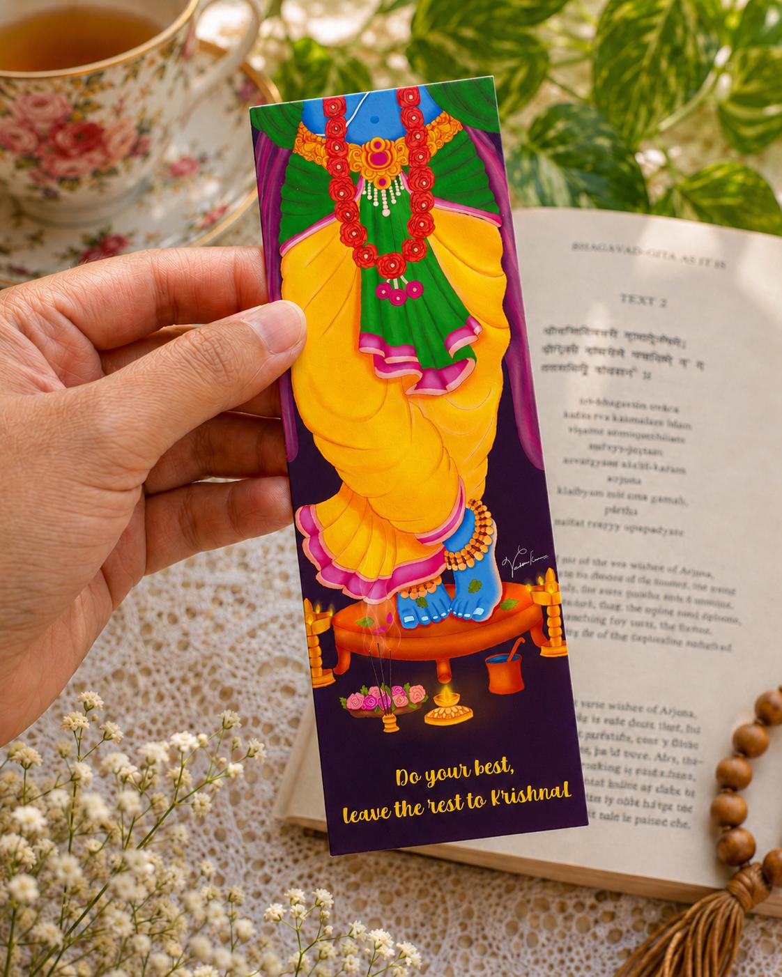 Krishna Lotus Feet Art Bookmark, Gita Study Page Marker, Hindu Bhakti Book Accessory, Vaishnava Reader Supply, Spiritual Devotional Gift - Image 1