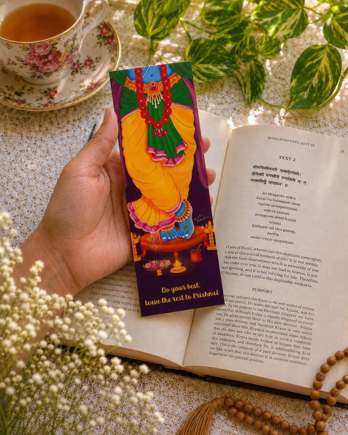 Krishna Lotus Feet Art Bookmark, Gita Study Page Marker, Hindu Bhakti Book Accessory, Vaishnava Reader Supply, Spiritual Devotional Gift - Image 4