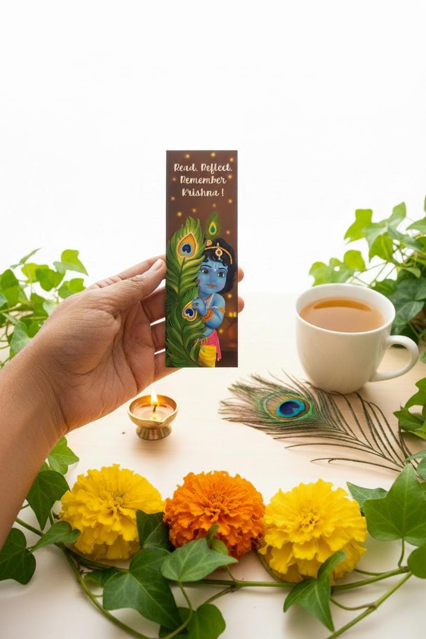 Peekaboo Little Krishna Bookmark, Baby Govinda Page Marker, Peacock Feather Reading Accessory, Cute Bhakti Devotional Gift, Sri Radha lovers - Image 2