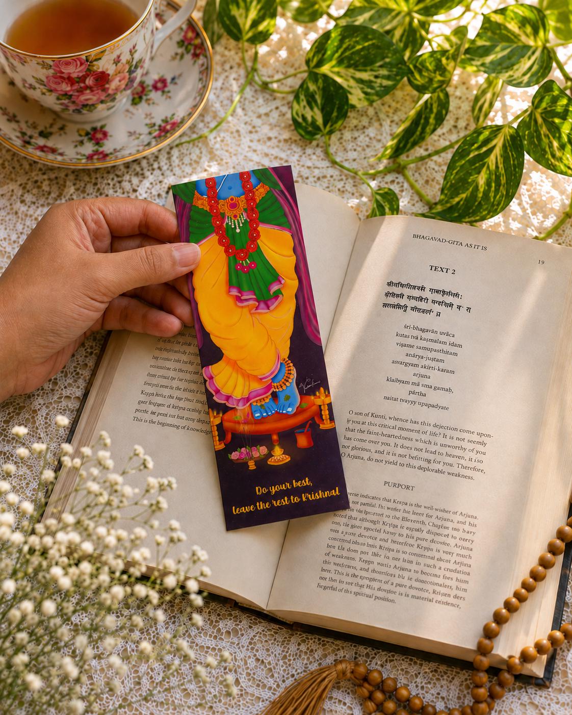 Krishna Lotus Feet Art Bookmark, Gita Study Page Marker, Hindu Bhakti Book Accessory, Vaishnava Reader Supply, Spiritual Devotional Gift - Image 3