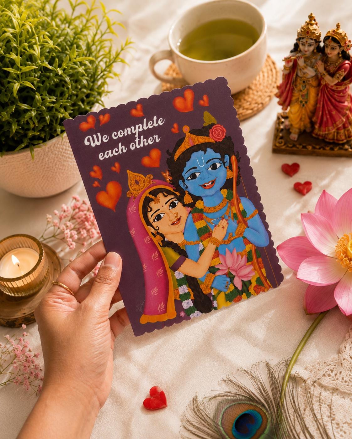 Romantic Ram sita hindu greeting card, couple love gift for him/her, spiritual devotional artwork, vaishnava anniversary wedding stationery - Image 3
