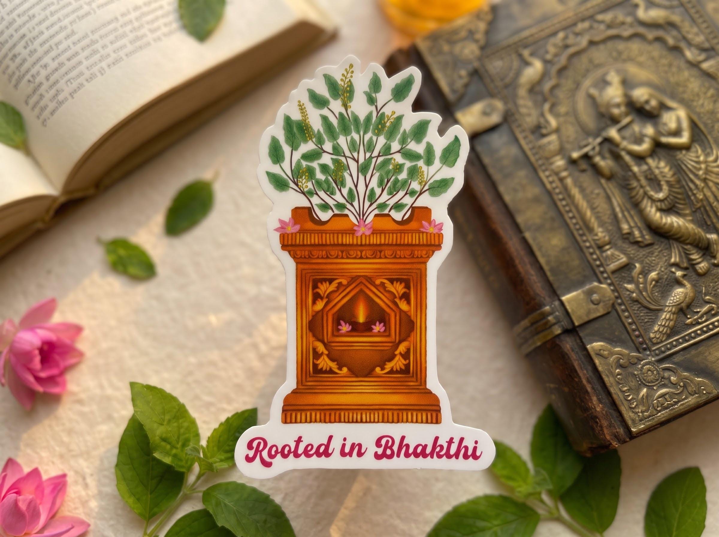 Sacred Tulsi Devi Sticker | Tulsi Vrindavani Art | Glossy Vinyl Sticker | Hindu Gift | Vaishnava Gift | Devotional Sticker - Image 1
